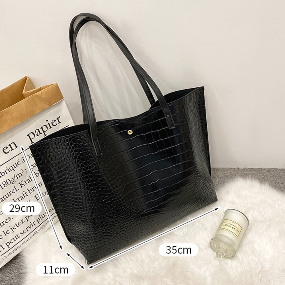 Stylish PU Leather Tote Bag for Women Large Capacity Crocodile Shoulder Bag - Picture 23 of 31