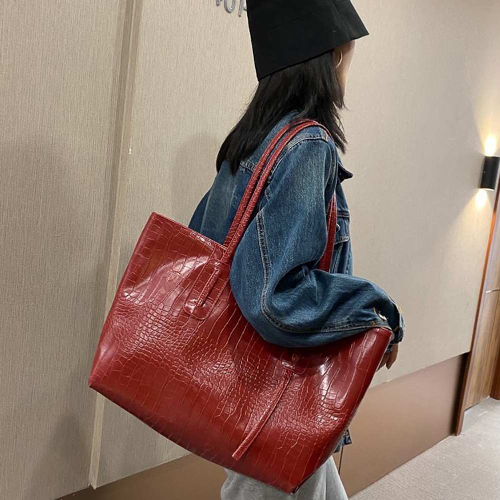 Solid Color Women Tote Bag Retro Style Large Capacity Shoulder Handbag - Picture 19 of 22