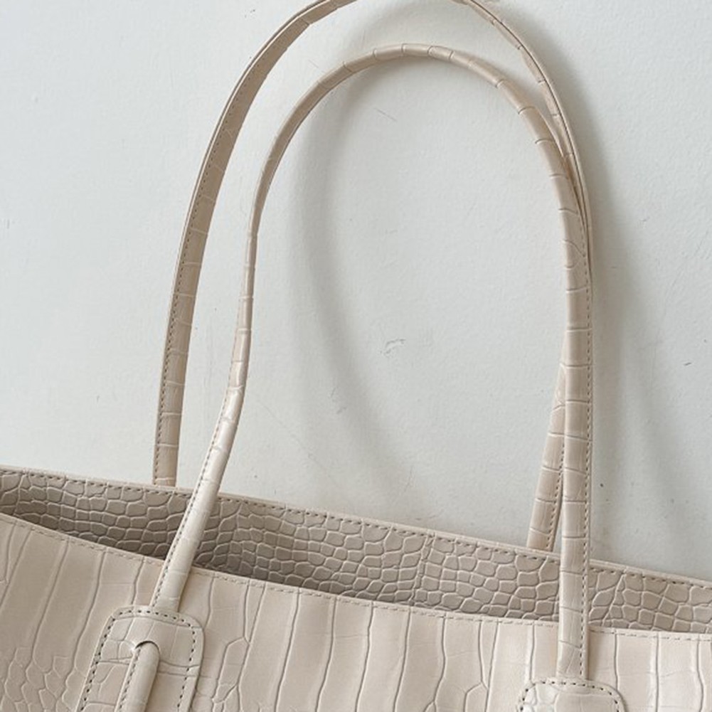 Solid Color Women Tote Bag Retro Style Large Capacity Shoulder Handbag - Picture 14 of 22