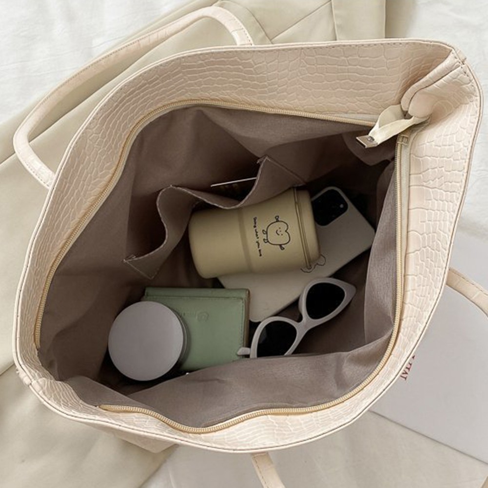 Solid Color Women Tote Bag Retro Style Large Capacity Shoulder Handbag - Picture 16 of 22