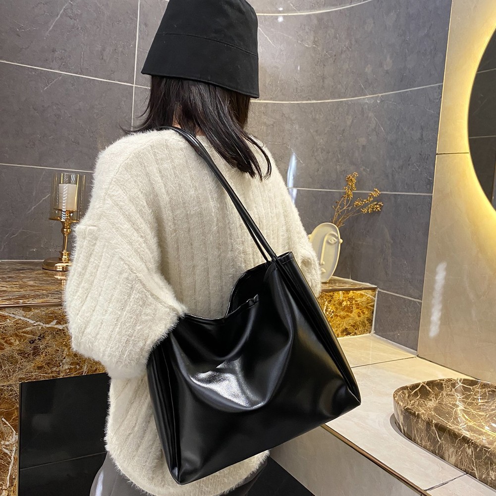 Damen Beuteltasche PU Leder große Kapazität Schulter Handtasche mit Reißversc - Picture 17 of 24