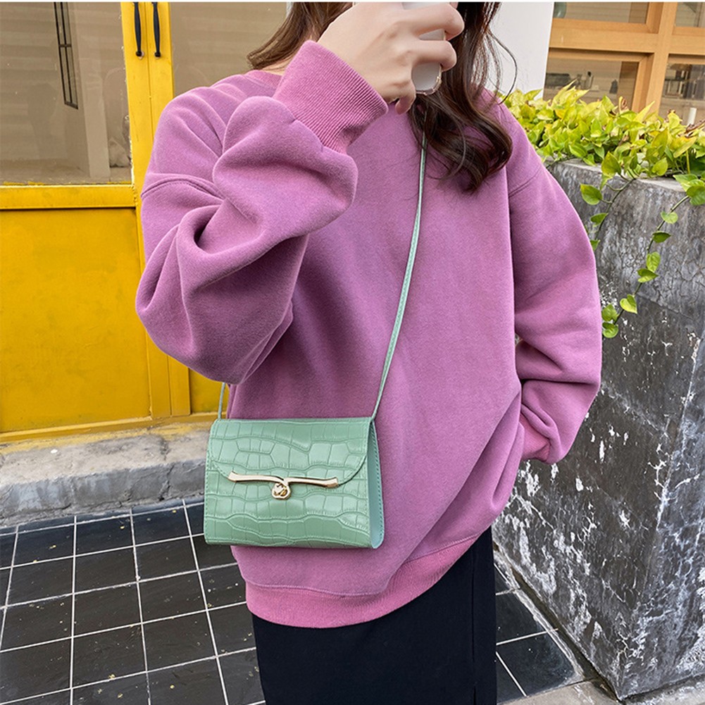 Compact Small Square Shoulder Bag for Women Lock Buckle Slash Commuting Bag - Picture 18 of 28