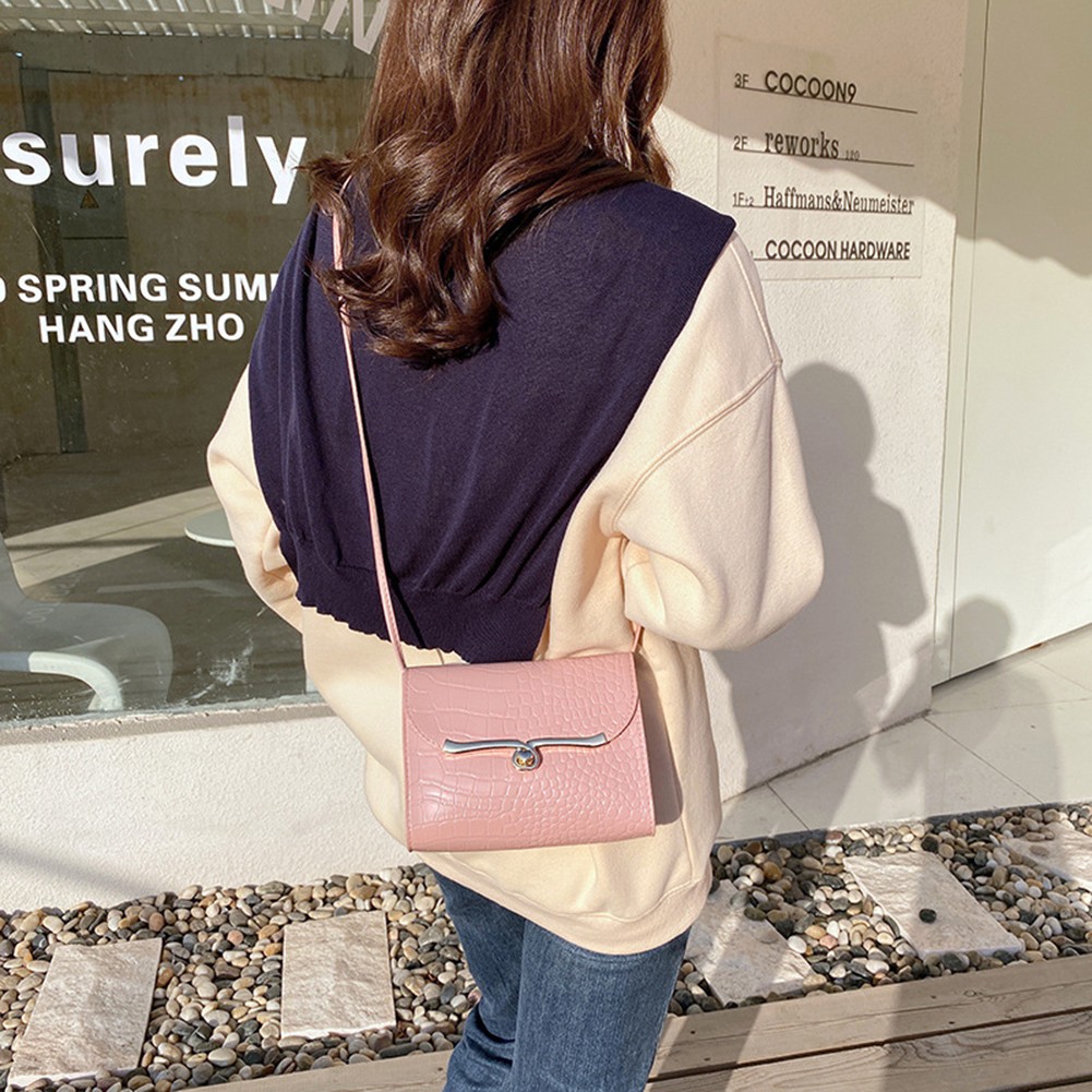 Compact Small Square Shoulder Bag for Women Lock Buckle Slash Commuting Bag - Picture 21 of 28