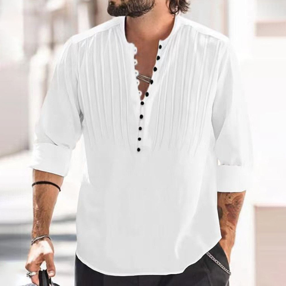 Long Sleeve Shirt Solid Color Shirt Cotton Linen Fabric Regular Length - Picture 14 of 16