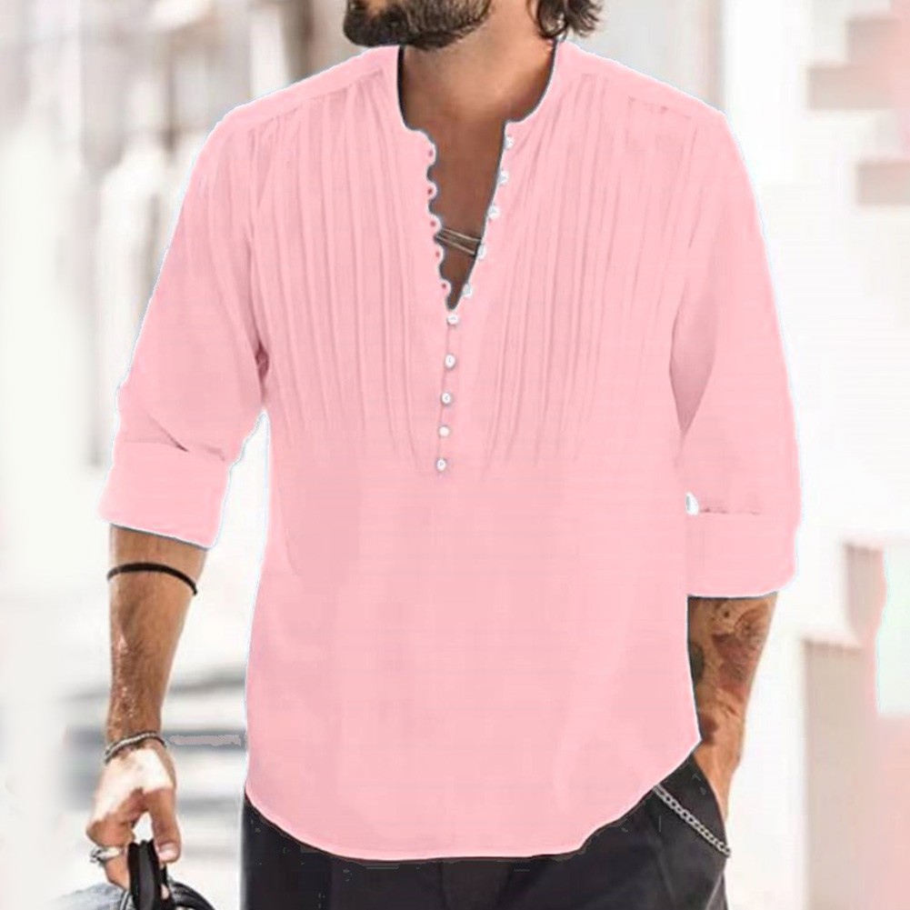 Long Sleeve Shirt Solid Color Shirt Cotton Linen Fabric Regular Length - Picture 8 of 16