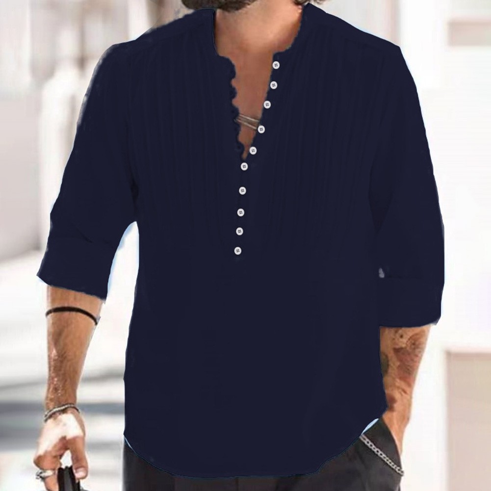 Long Sleeve Shirt Solid Color Shirt Beach Outing Casual Wear Lapel Neckline - Picture 14 of 20