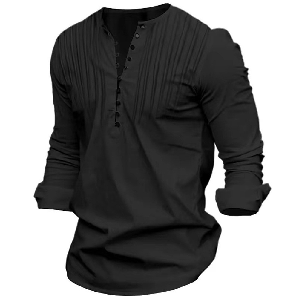 Long Sleeve Shirt Solid Color Shirt Beach Outing Casual Wear Lapel Neckline - Picture 13 of 20