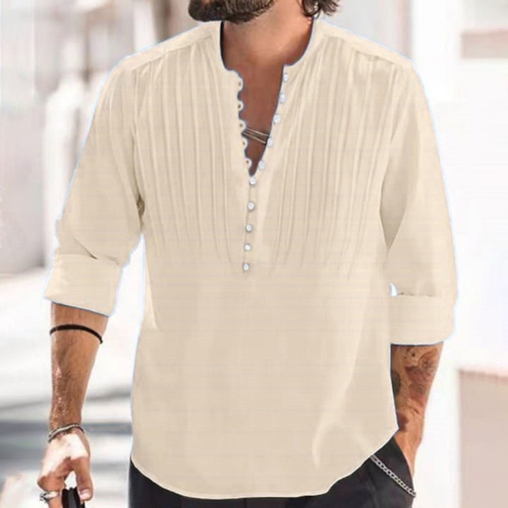 Long Sleeve Shirt Solid Color Shirt Cotton Linen Fabric Regular Length - Picture 12 of 16