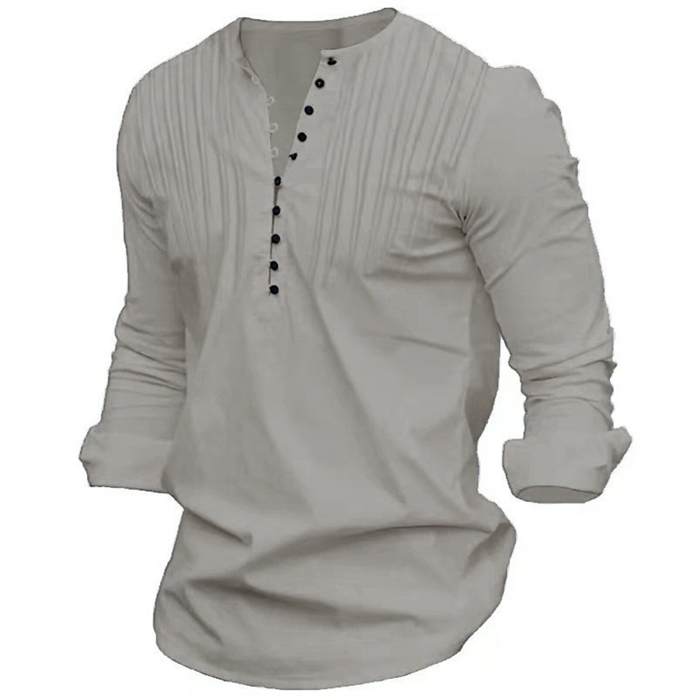 Long Sleeve Shirt Solid Color Shirt Cotton Linen Fabric Regular Length - Picture 10 of 16