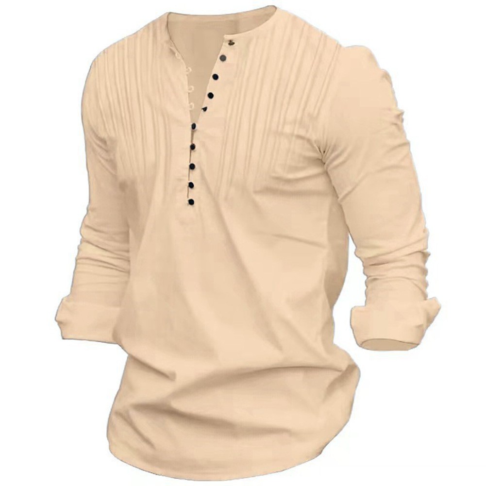 Long Sleeve Shirt Solid Color Shirt Cotton Linen Fabric Regular Length - Picture 11 of 16