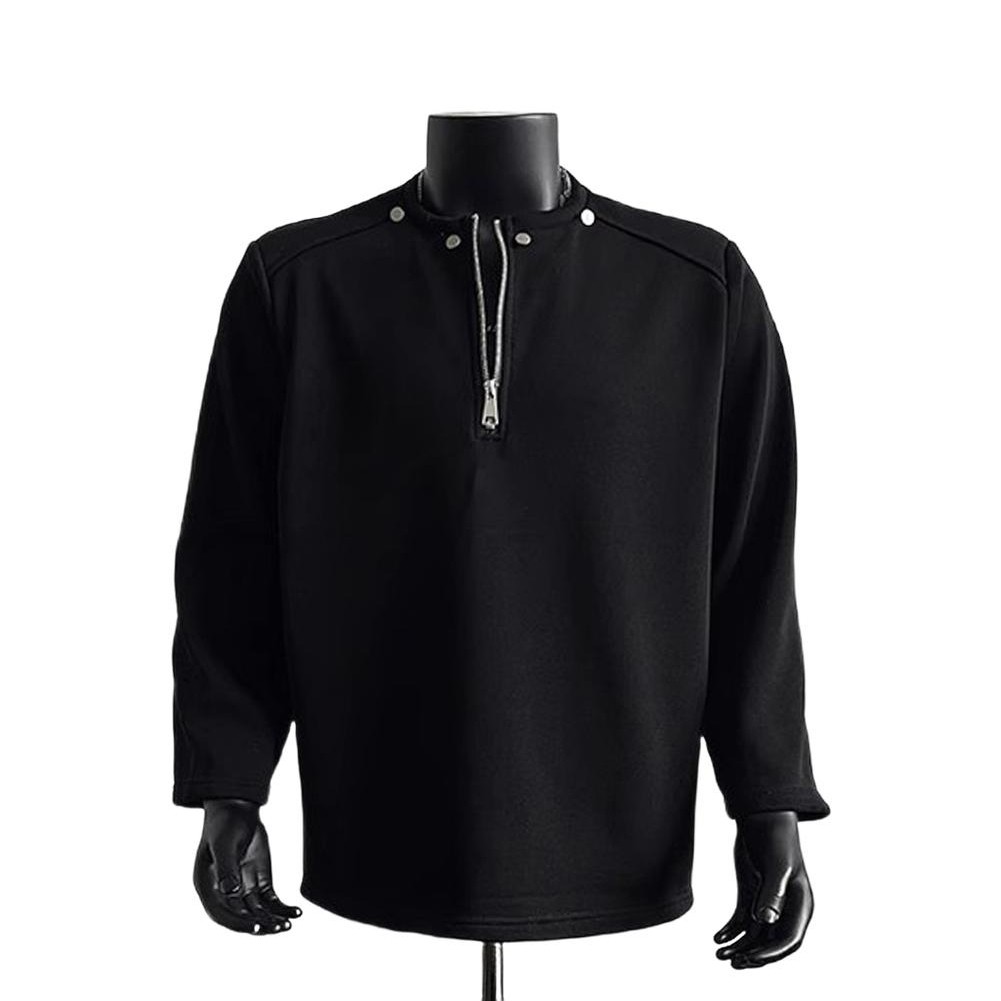 Loose Fit Mens Halfzip Sweatshirt Long Sleeve Casual Hip Hop Rivet Detail