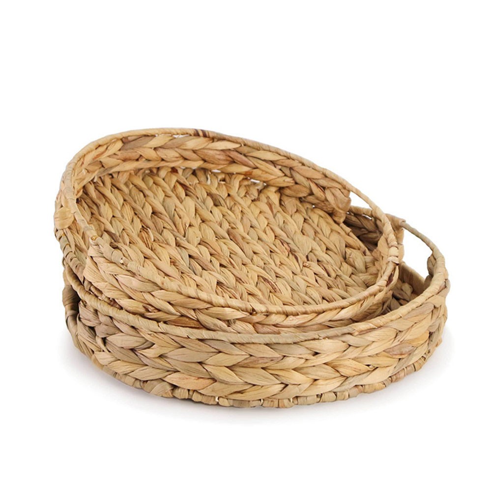 Handwoven Water Hyacinth Storage Tray with Metal Frame and Easy Transport