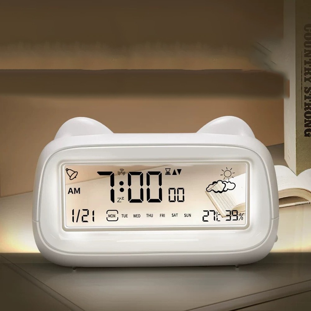 Digital Alarm Clock with Backlight Display Weekday Temperature and Timer Option