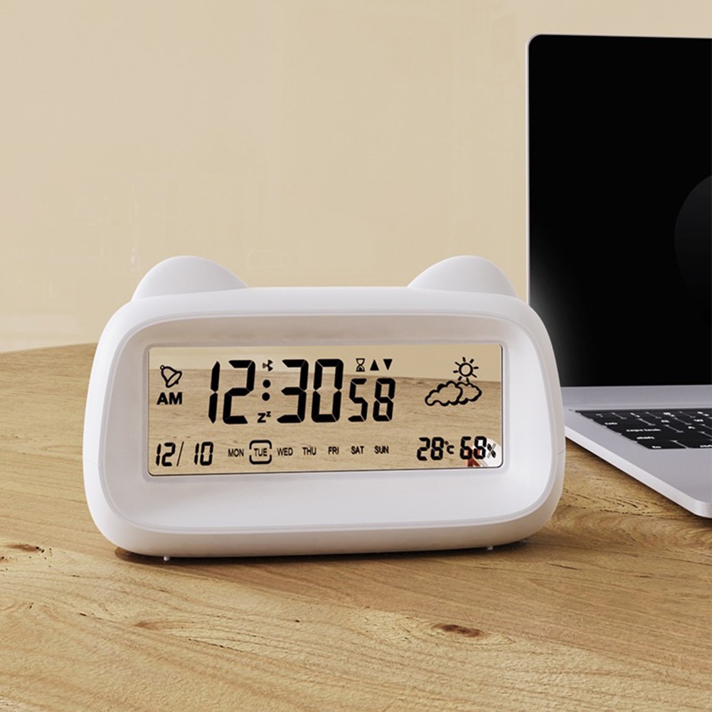 Digital Alarm Clock with Backlight Display Weekday Temperature and Timer Option