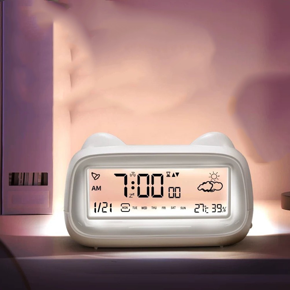 Digital Alarm Clock with Backlight Display Weekday Temperature and Timer Option
