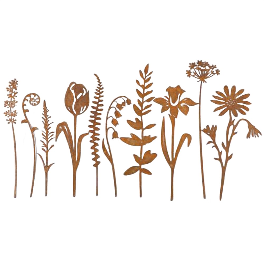 Rustic Metal Flower Garden Set of 10 for Outdoor Lawn and Pathway Decor