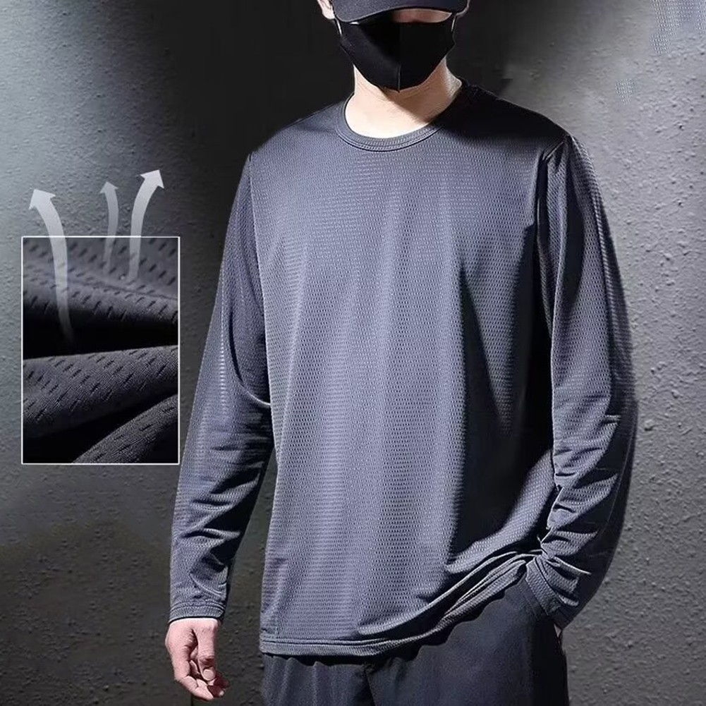 Plus Size Men’s Breathable Mesh Long Sleeve T Shirt for Daily Party Wear