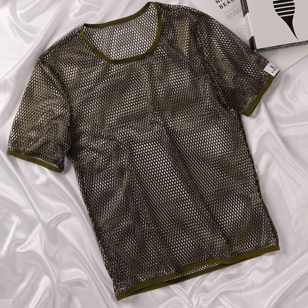 Mesh See Through Men TShirt Fishnet Short Sleeve Clubwear Undershirt Tee - Picture 18 of 20
