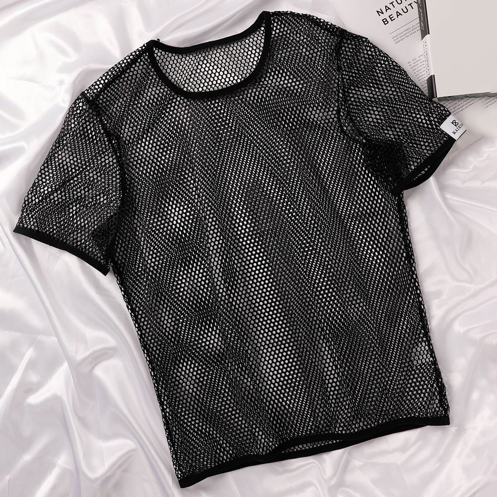 Mesh See Through Men TShirt Fishnet Short Sleeve Clubwear Undershirt Tee - Picture 11 of 20