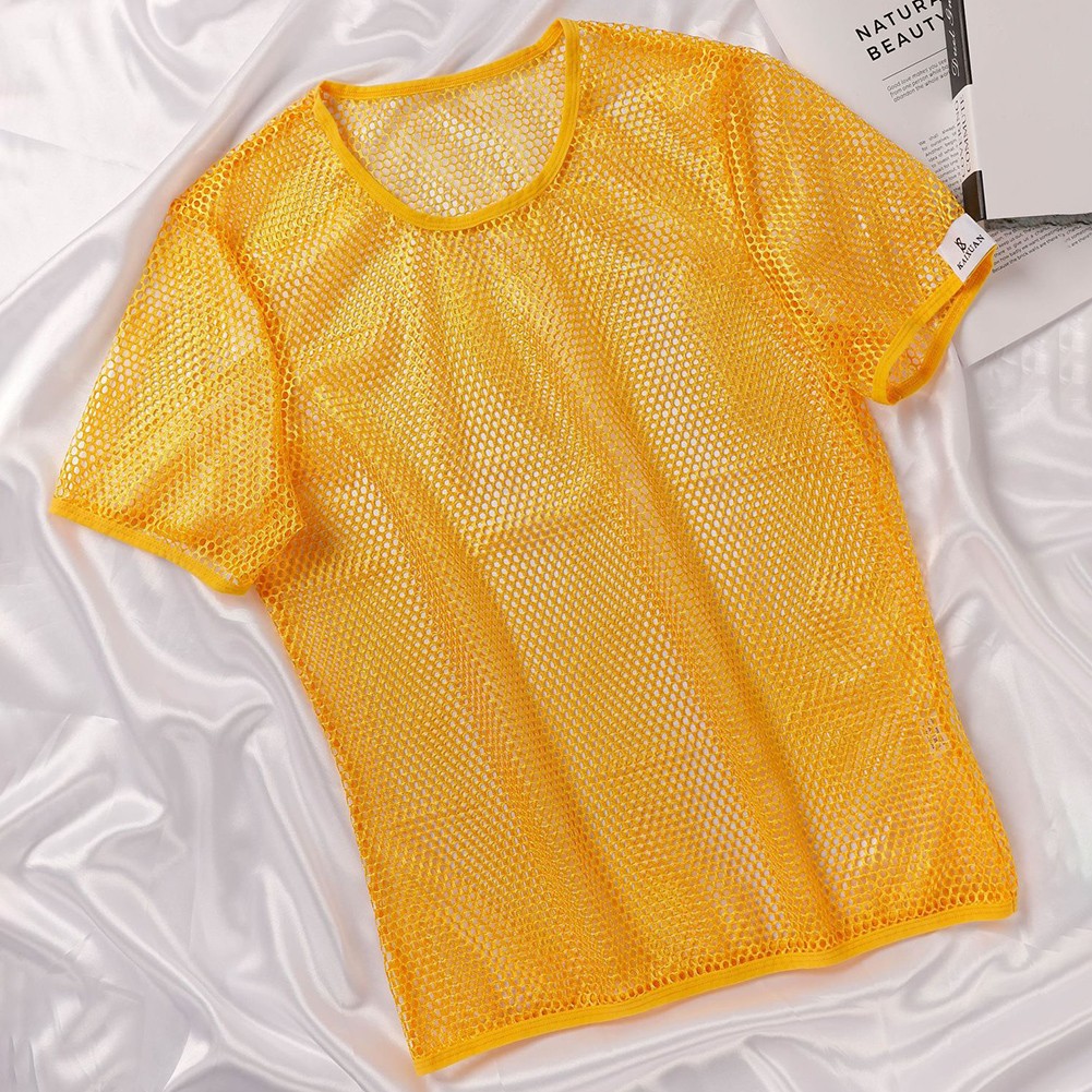 Mesh See Through Men TShirt Fishnet Short Sleeve Clubwear Undershirt Tee - Picture 13 of 20
