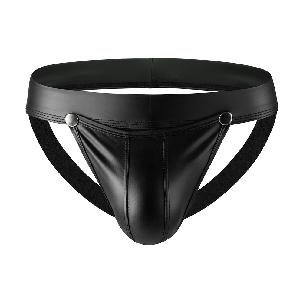 Mens Faux Leather Gstring Thongs Underwear Detachable Pouch Slightly Elastic