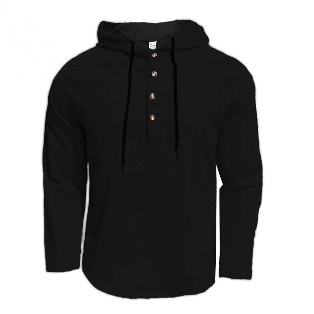 For Mens Hooded Linen Shirt Casual Soft Loose Fit Long Sleeve Button Front Top - Picture 14 of 56