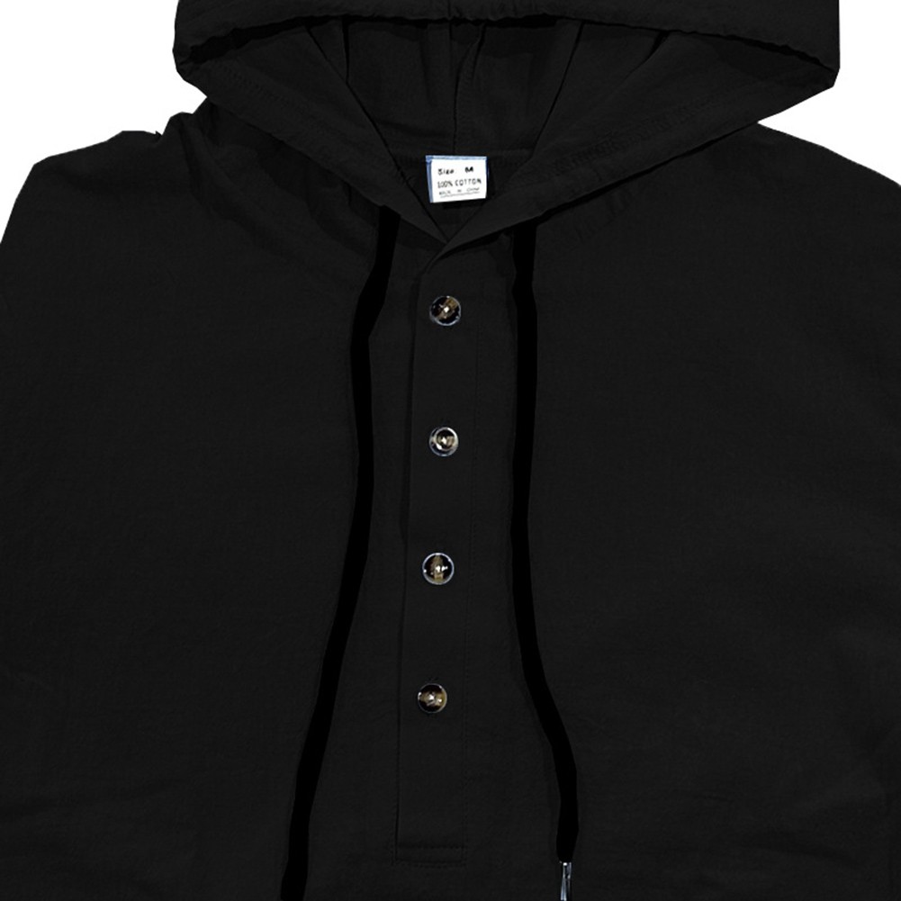 For Mens Hooded Linen Shirt Casual Soft Loose Fit Long Sleeve Button Front Top - Picture 22 of 56
