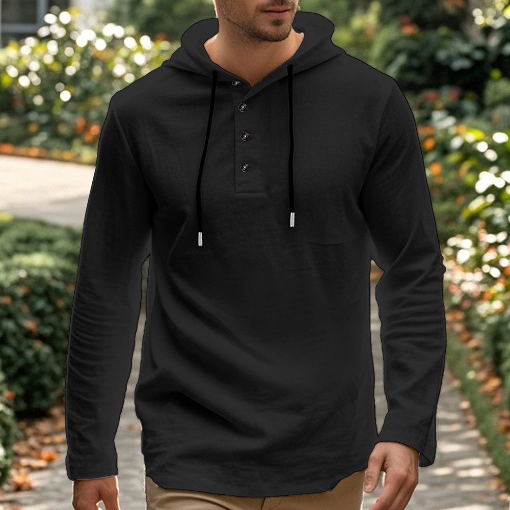 For Mens Hooded Linen Shirt Casual Soft Loose Fit Long Sleeve Button Front Top - Picture 19 of 56