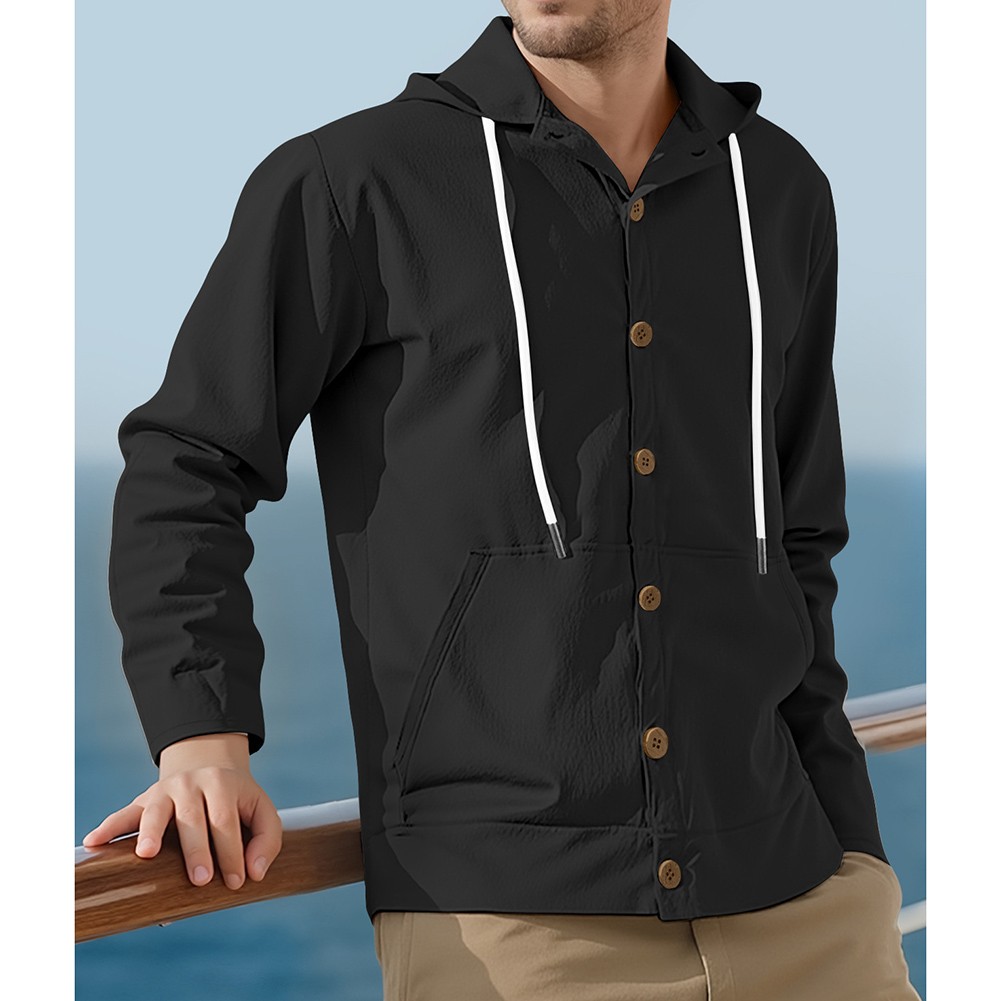 Mens Long Sleeve Linen Hooded Shirt Vintage Style Loose Casual Button Cardigan - Picture 35 of 49
