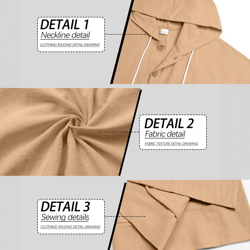 Mens Long Sleeve Linen Hooded Shirt Vintage Style Loose Casual Button Cardigan - Picture 27 of 49