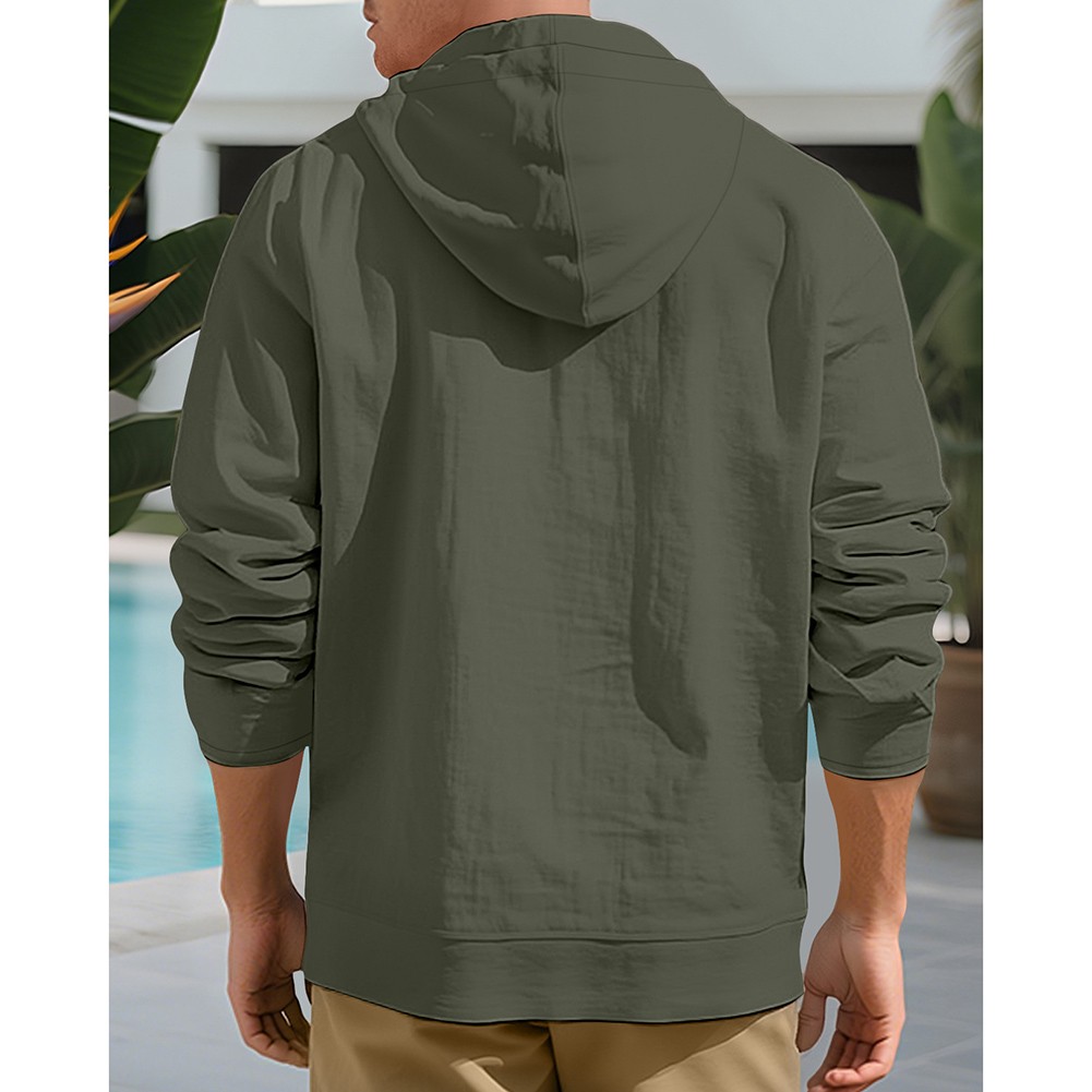 Casual Mens Linen Hooded Shirt Long Sleeve Vintage Loose Buttoned Cardigan - Picture 14 of 28