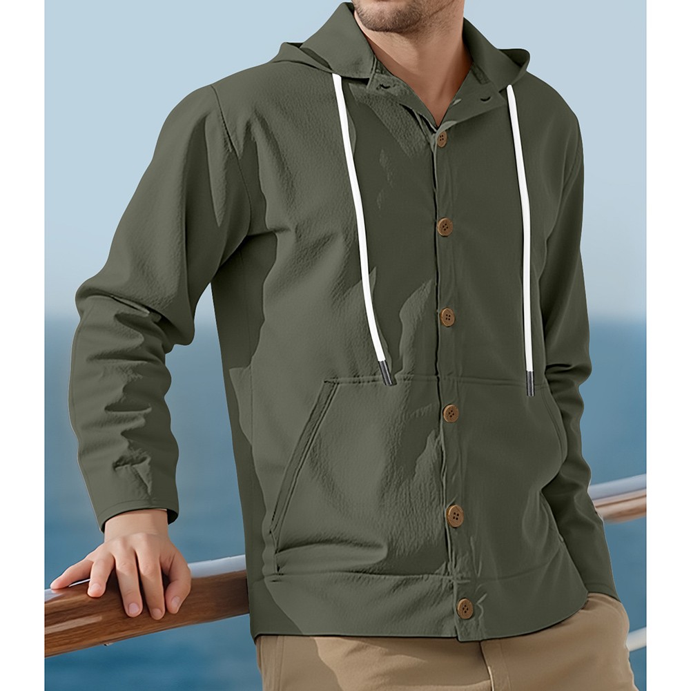 Casual Mens Linen Hooded Shirt Long Sleeve Vintage Loose Buttoned Cardigan - Picture 15 of 28