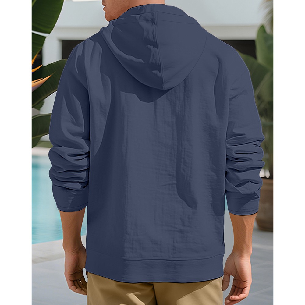 Mens Long Sleeve Linen Hooded Shirt Vintage Style Loose Casual Button Cardigan - Picture 43 of 49