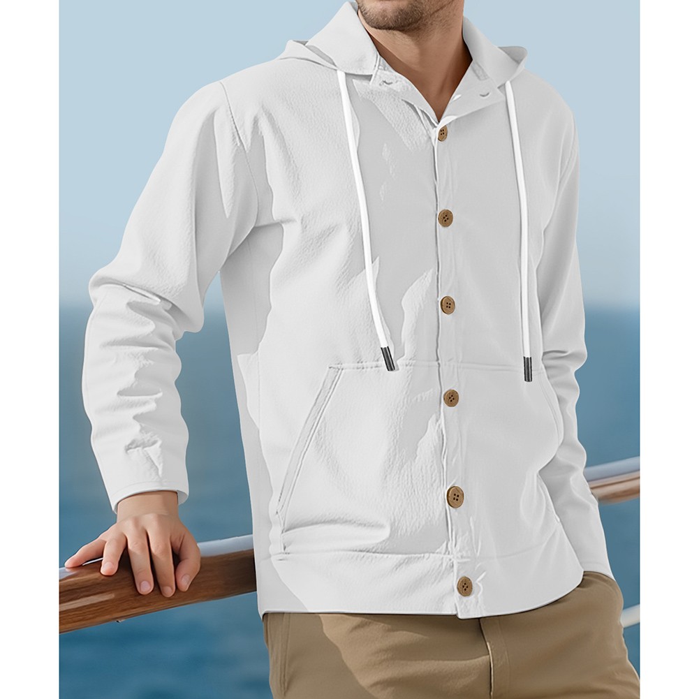 Mens Long Sleeve Linen Hooded Shirt Vintage Style Loose Casual Button Cardigan - Picture 40 of 49