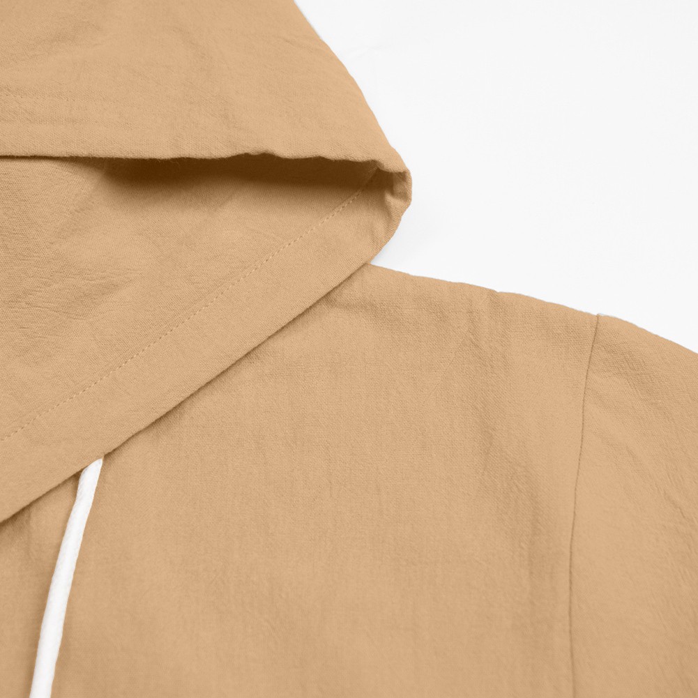Mens Long Sleeve Linen Hooded Shirt Vintage Style Loose Casual Button Cardigan - Picture 25 of 49