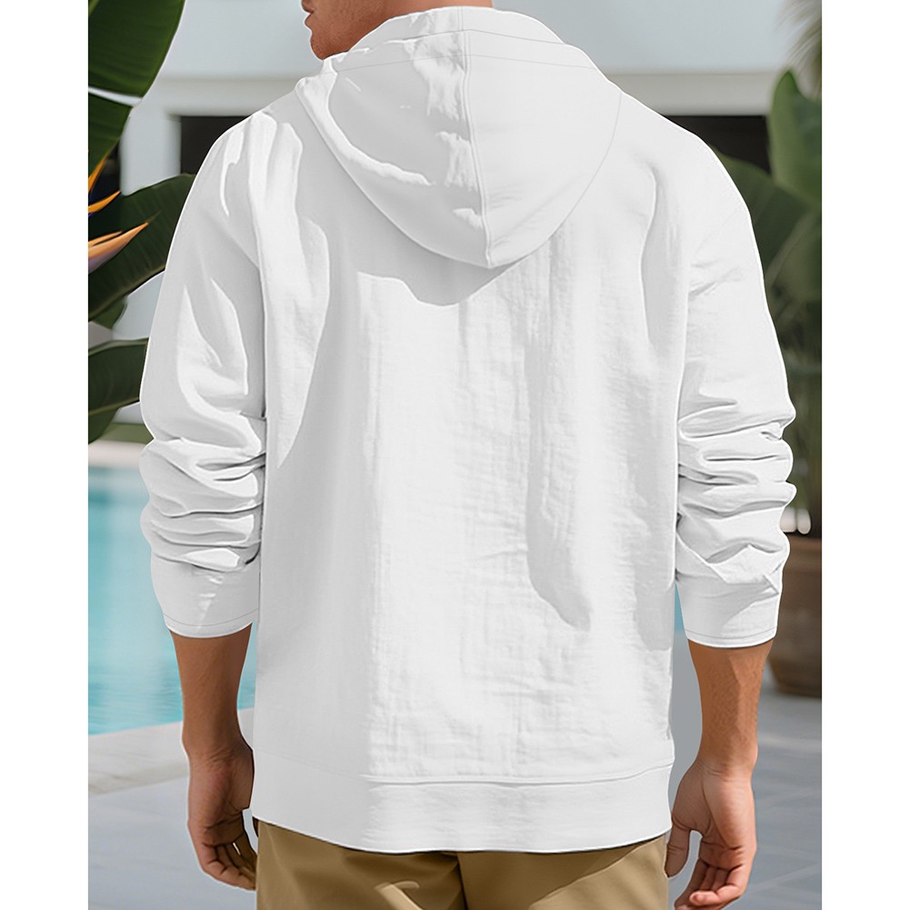 Mens Long Sleeve Linen Hooded Shirt Vintage Style Loose Casual Button Cardigan - Picture 41 of 49