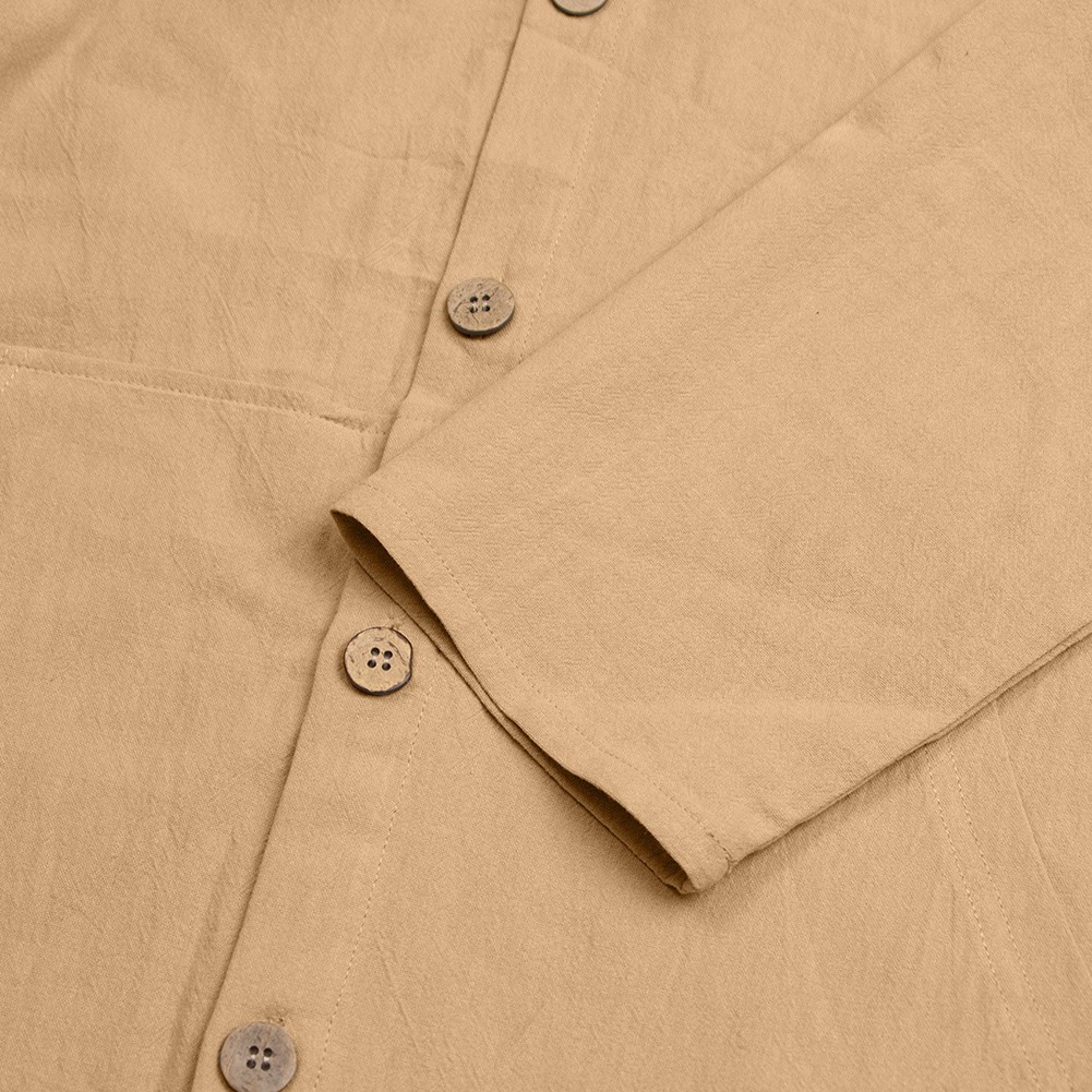 Mens Long Sleeve Linen Hooded Shirt Vintage Style Loose Casual Button Cardigan - Picture 28 of 49
