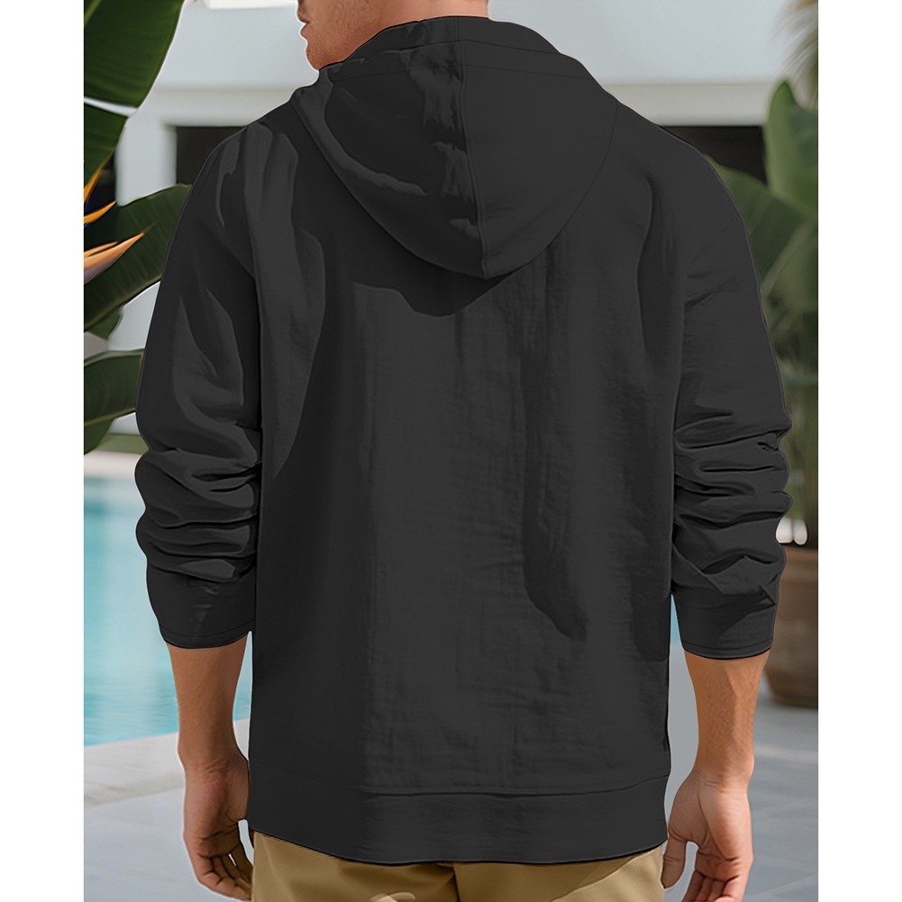 Mens Long Sleeve Linen Hooded Shirt Vintage Style Loose Casual Button Cardigan - Picture 36 of 49
