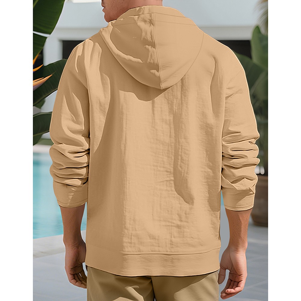 Mens Long Sleeve Linen Hooded Shirt Vintage Style Loose Casual Button Cardigan - Picture 30 of 49