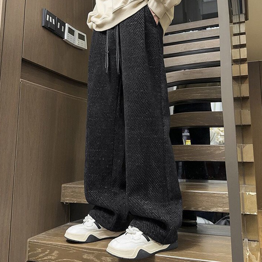Solid Color Men’s Polyester Trousers Loose Fit Straight Leg High Waist