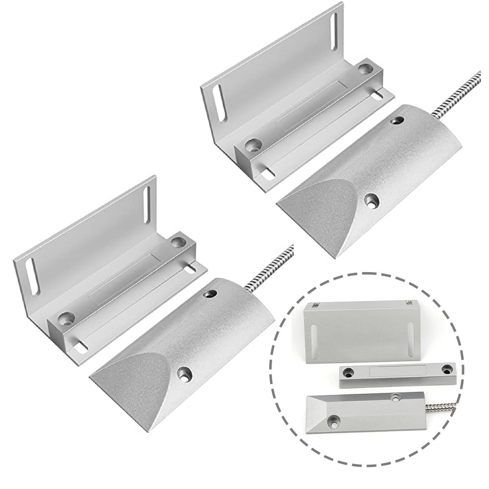 2 Sets Wired Magnetic Garage Door Sensor Contacts with Bracket for Security