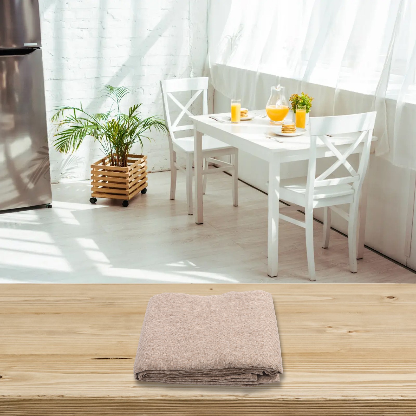 Rectangular For Dining Tablecloth Waterproof in Khaki Cotton Linen for Use - Picture 41 of 51