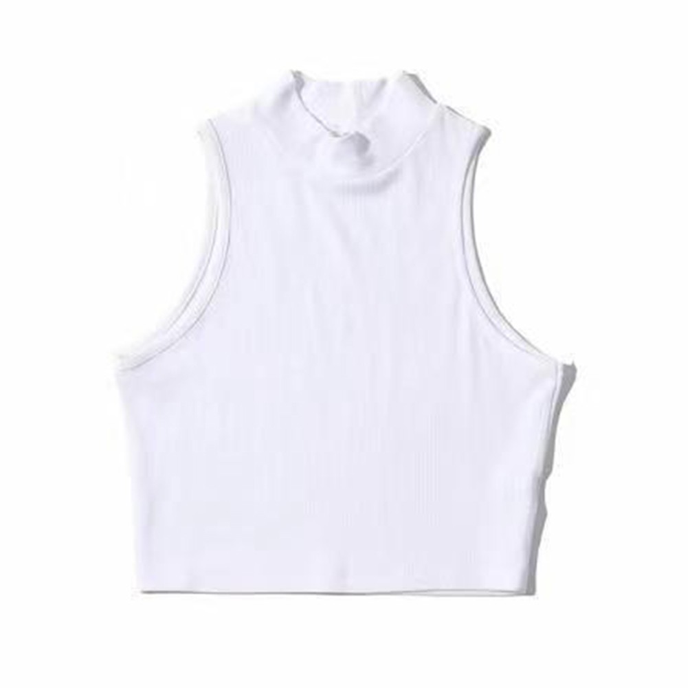 Women elastic sleeveless vest high neck sports top casual summer street style - Picture 19 of 20