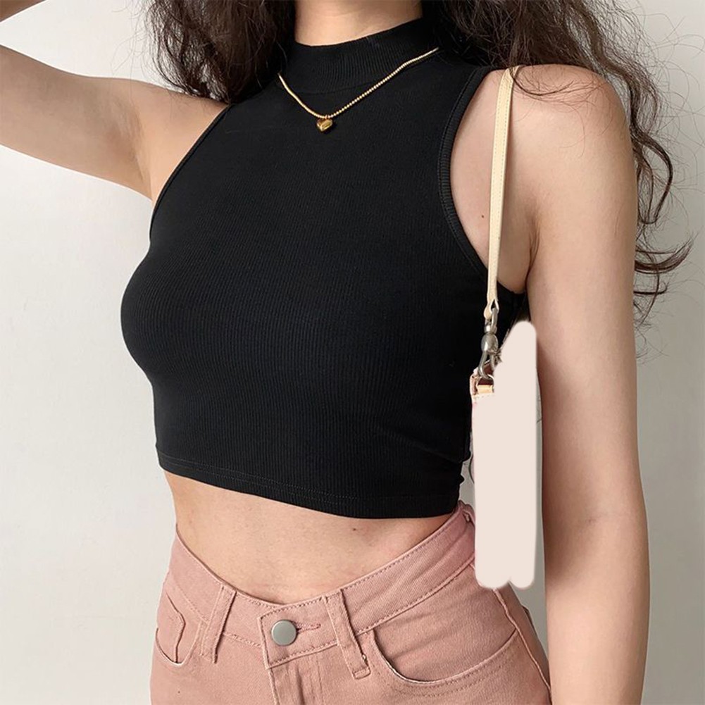 Women elastic sleeveless vest high neck sports top casual summer street style - Picture 11 of 20