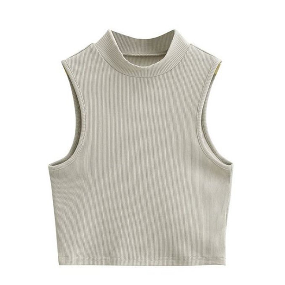 Women elastic sleeveless vest high neck sports top casual summer street style - Picture 13 of 20