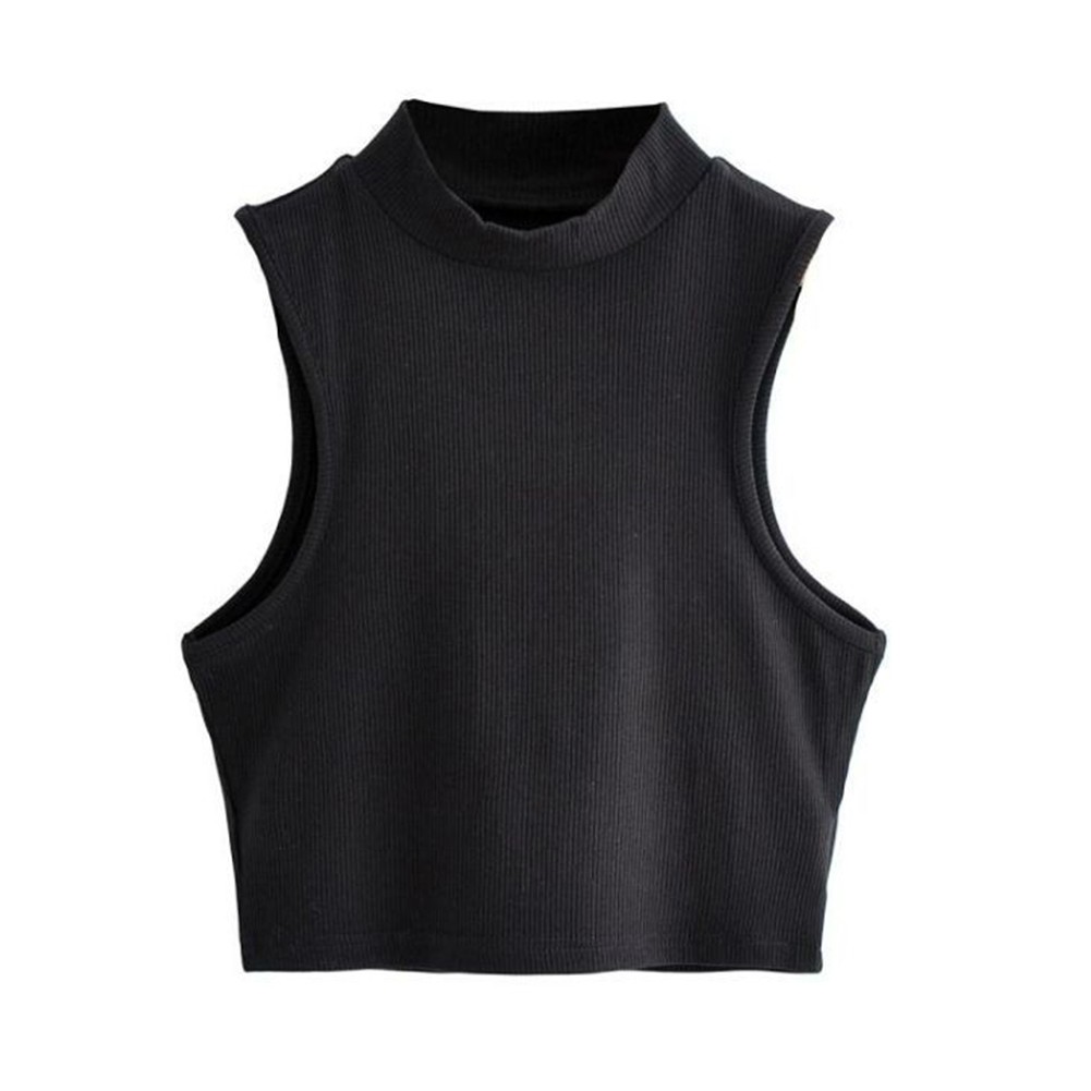 Women elastic sleeveless vest high neck sports top casual summer street style - Picture 10 of 20