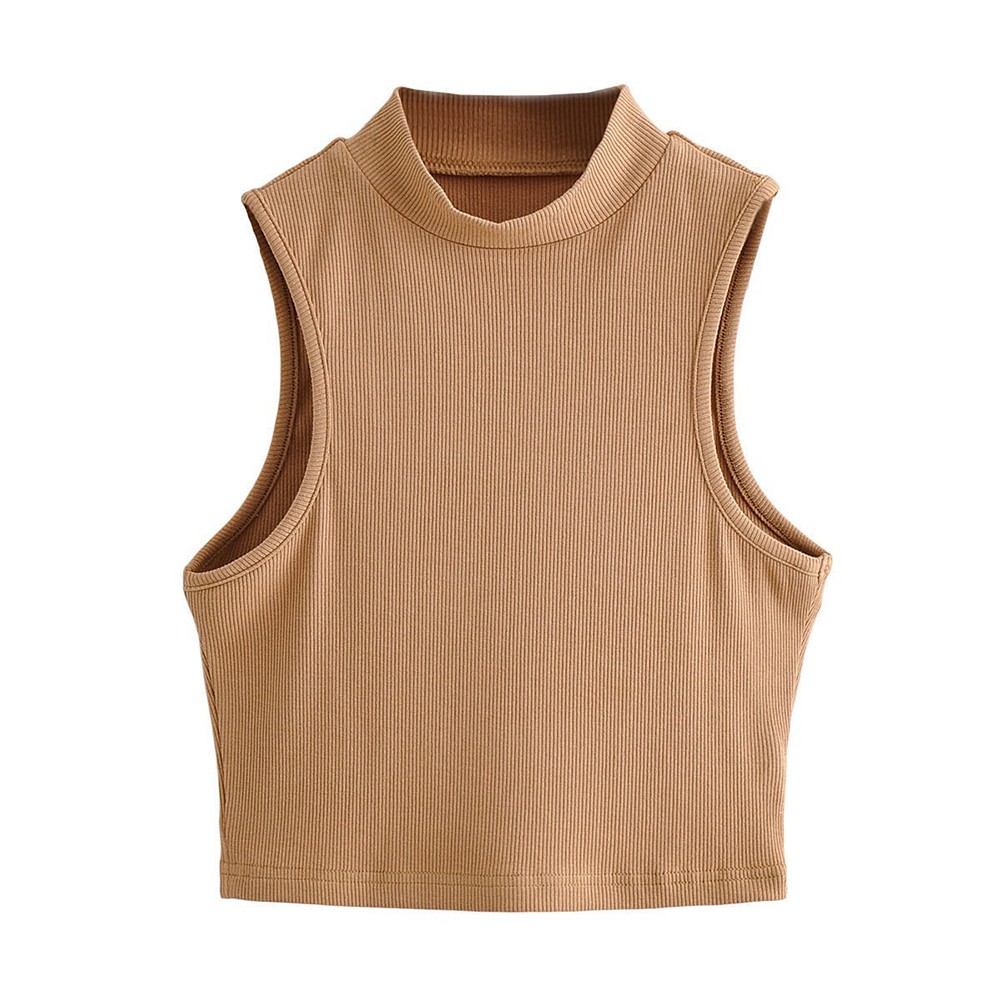 Women elastic sleeveless vest high neck sports top casual summer street style - Picture 14 of 20
