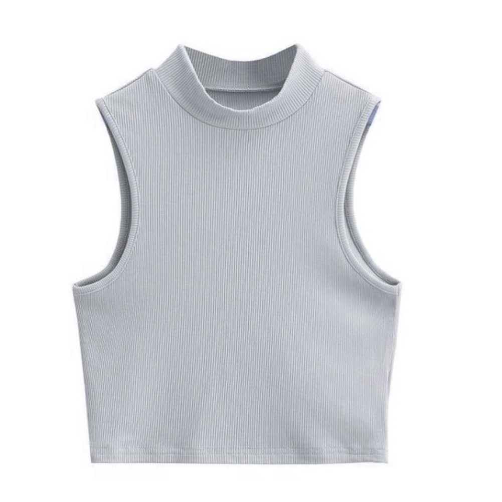 Women elastic sleeveless vest high neck sports top casual summer street style - Picture 20 of 20