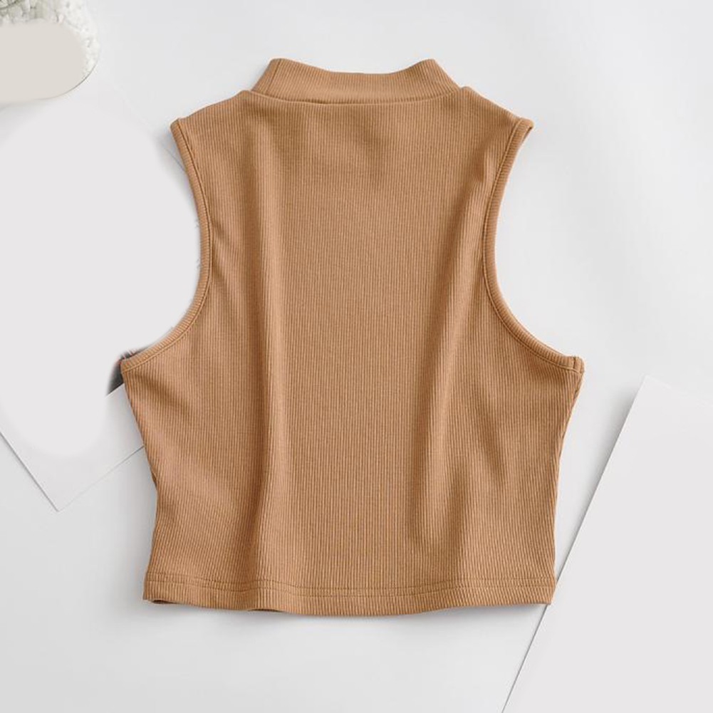 Women elastic sleeveless vest high neck sports top casual summer street style - Picture 15 of 20