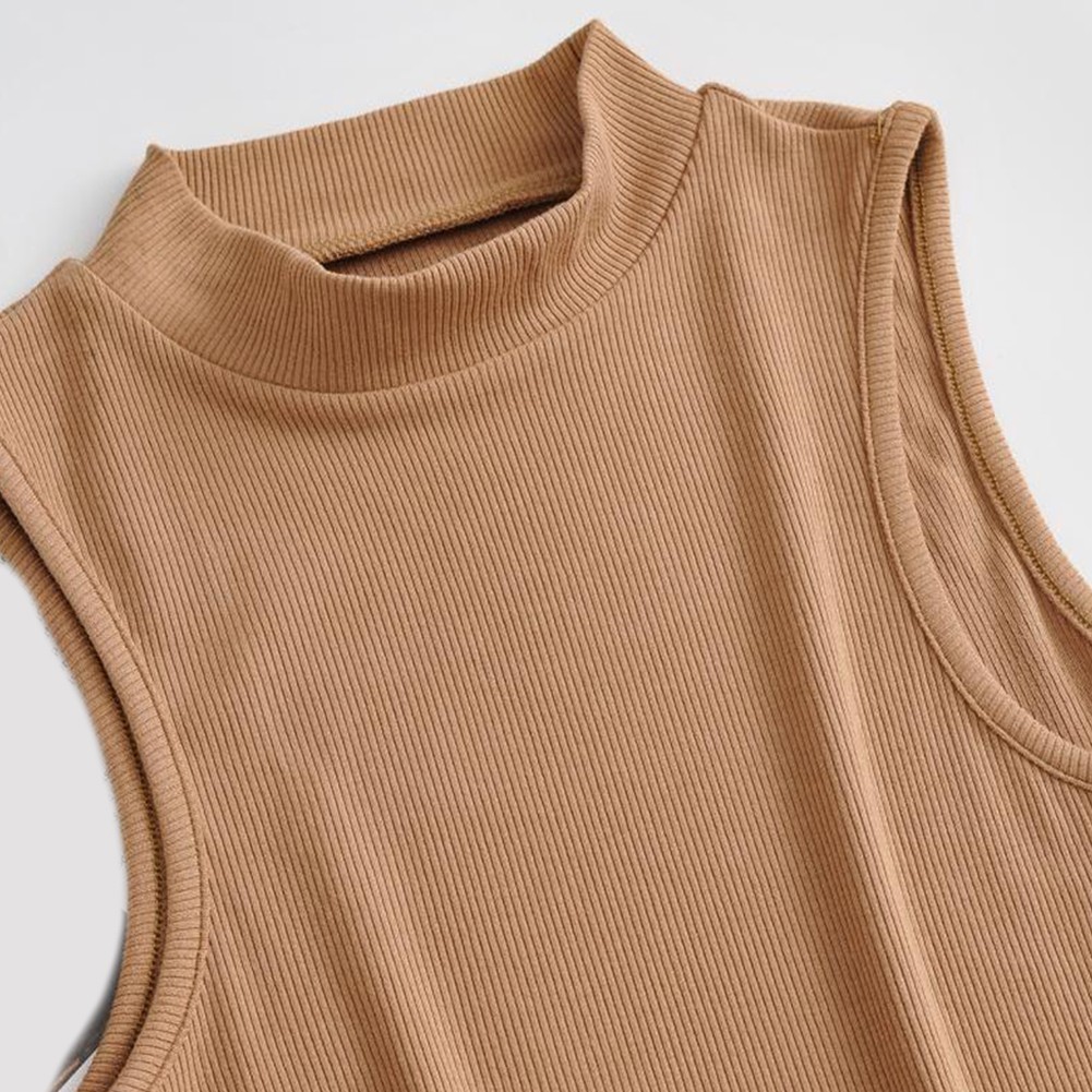 Women elastic sleeveless vest high neck sports top casual summer street style - Picture 17 of 20
